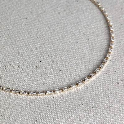 18k Gold Filled 1.5mm Baguette CZ Tennis Necklace GoldFi