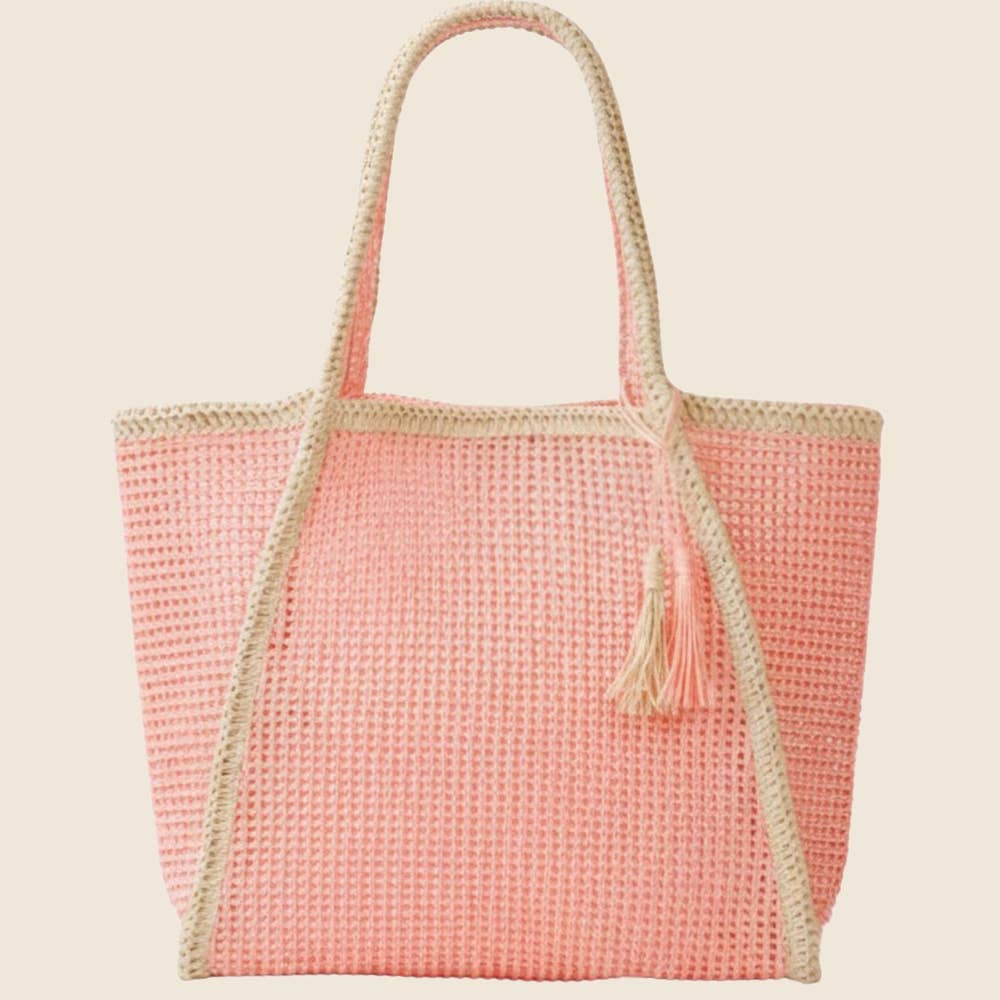 Two Tone Woven Straw Tote Bag - Beloved Boutique 