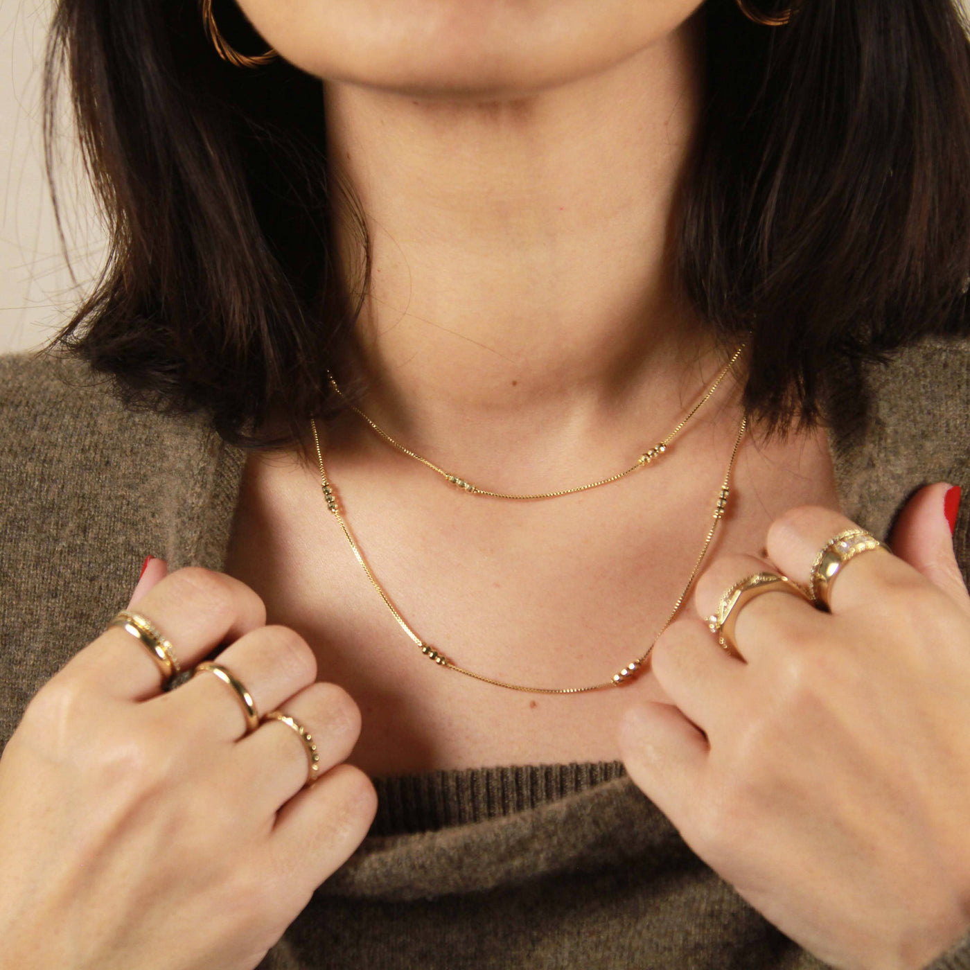 18k Gold Filled Bead Detailed Box Chain: 14 inches