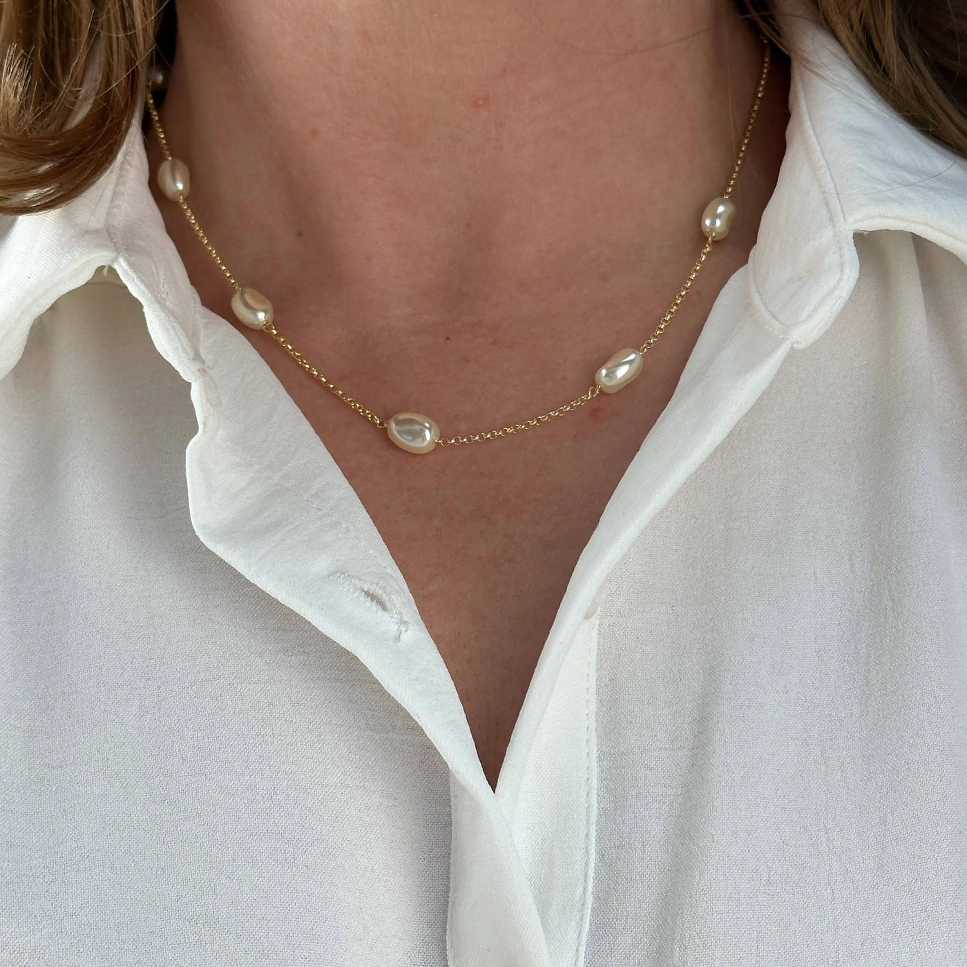 18k Gold Filled Spaced Baroque Pearls Necklace GoldFi