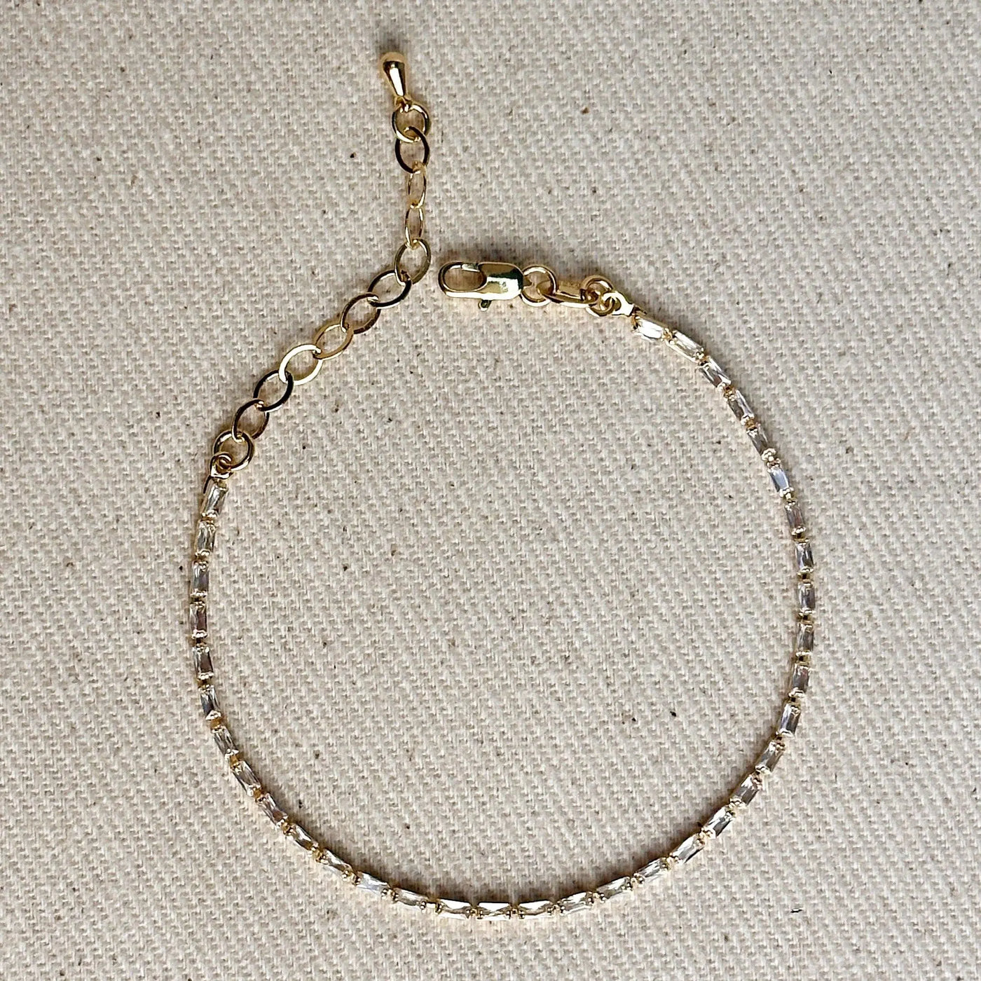 18k Gold Filled 1.5mm CZ Baguette Tennis Bracelet GoldFi