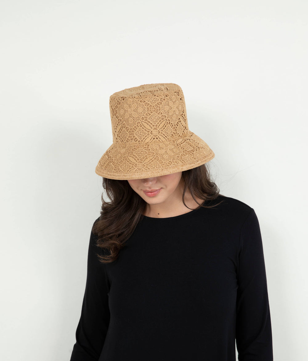 Lace Overlay Bucket Paper Braid Hat