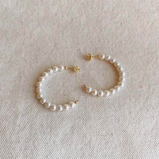 18k Gold Filled 35 mm Simulated Beaded Pearl Half-Hoop - Beloved Boutique 