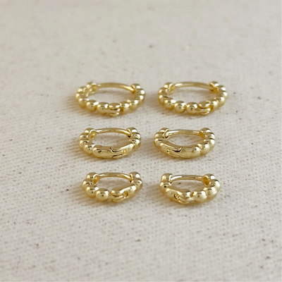 18k Gold Filled Mini Beaded Clicker Hoop Earrings GoldFi