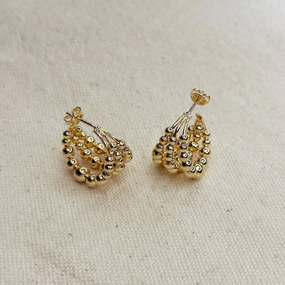 18k Gold Filled Triple Line Beaded C Hoop Earrings GoldFi