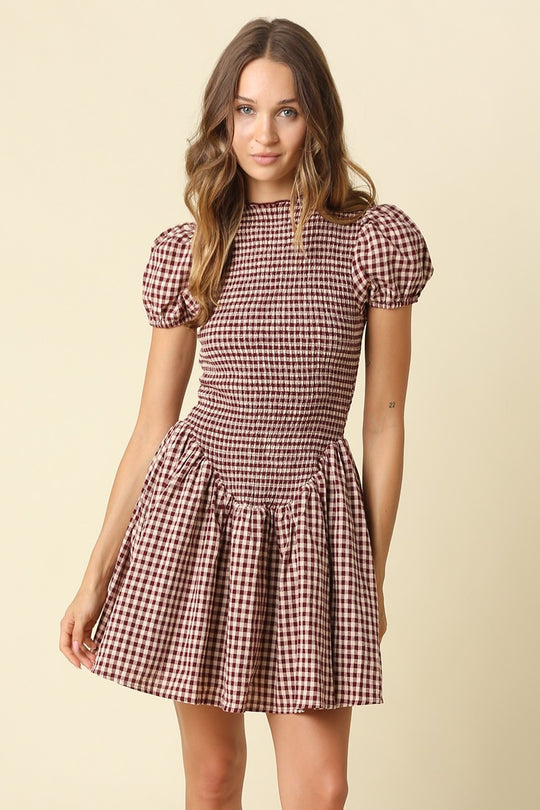 Jain Plaid Smocked Mini Dress