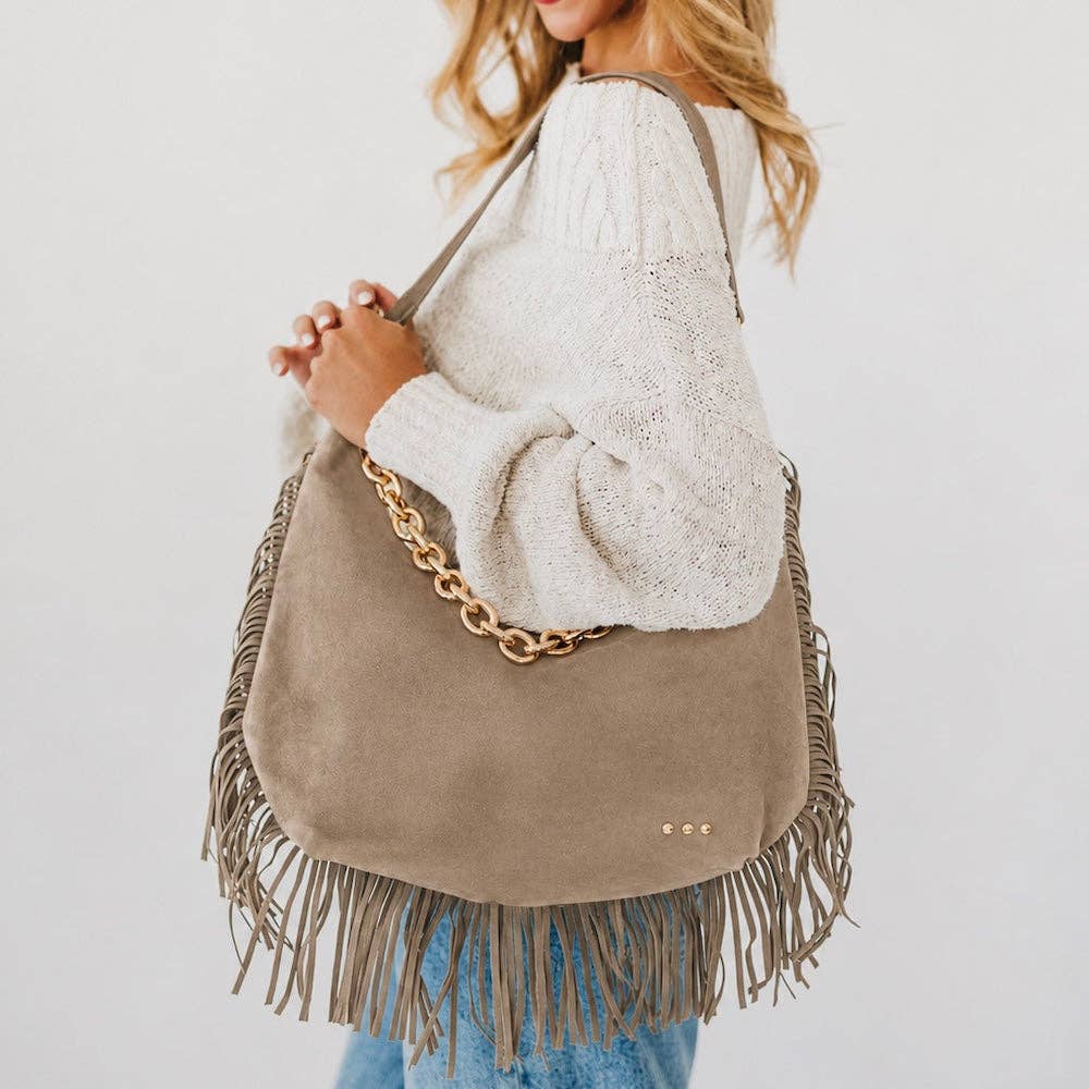 Loretta Suede Fringe Slouchy Bag