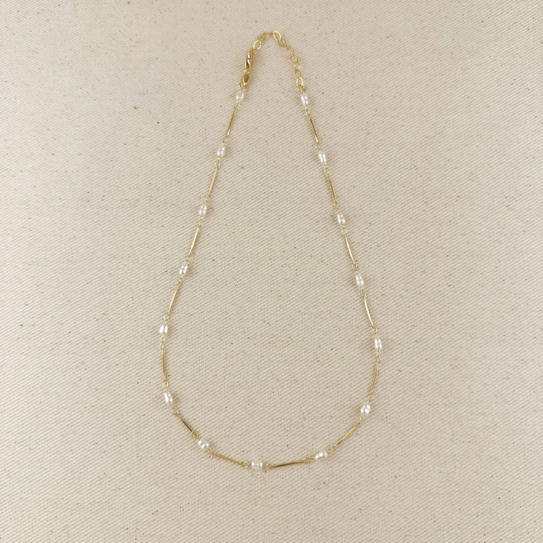 18K Gold Filled Pearl Bead & Straw Necklace - Beloved Boutique