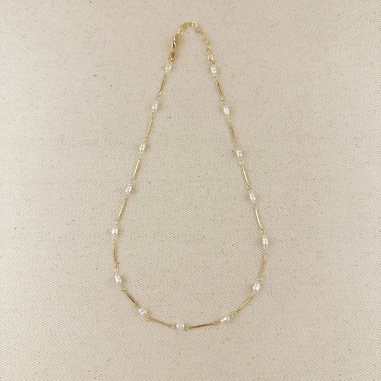 18K Gold Filled Pearl Bead &amp; Straw Necklace - Beloved Boutique