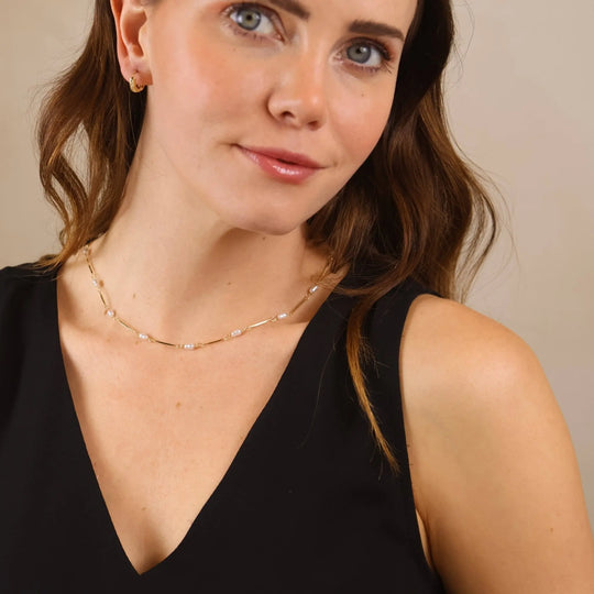 18K Gold Filled Pearl Bead &amp; Straw Necklace - Beloved Boutique