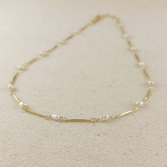 18K Gold Filled Pearl Bead &amp; Straw Necklace - Beloved Boutique
