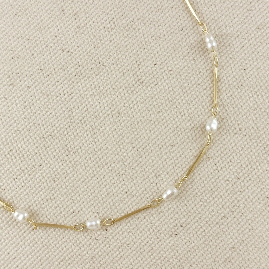 18K Gold Filled Pearl Bead &amp; Straw Necklace - Beloved Boutique