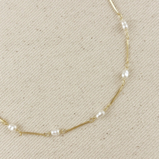 18K Gold Filled Pearl Bead &amp; Straw Necklace - Beloved Boutique