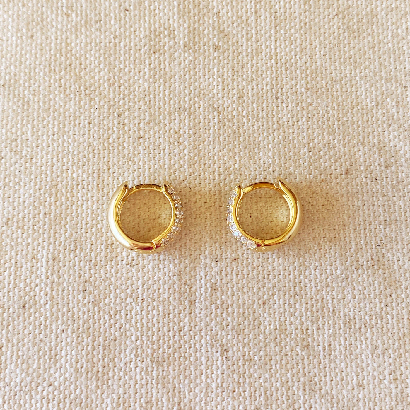 18k Gold Filled 13mm Cubic Zirconia Clicker Hoop Earrings GoldFi