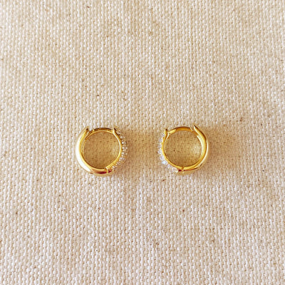 18k Gold Filled 13mm Cubic Zirconia Clicker Hoop Earrings GoldFi