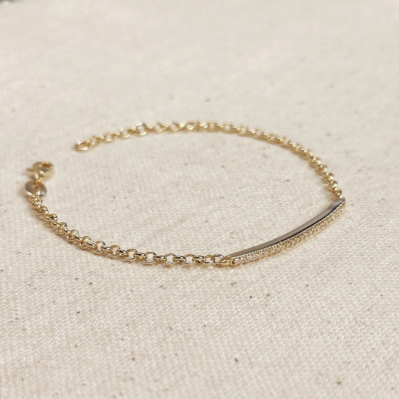18k Gold Filled 2mm CZ Bar Bracelet GoldFi