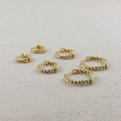 18k Gold Filled 2mm Cuban Chain Clicker Hoop Earrings - Beloved Boutique