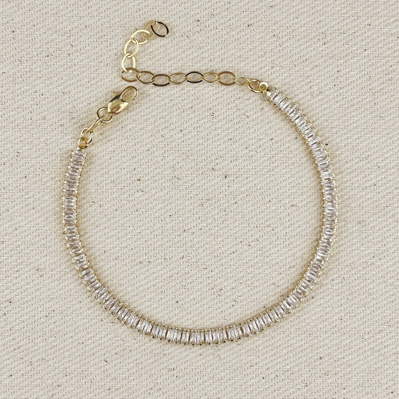 18k Gold Filled 3mm Baguette Cut CZ Tennis Bracelet - Beloved Boutique