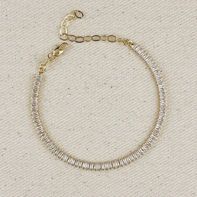 18k Gold Filled 3mm Baguette Cut CZ Tennis Bracelet - Beloved Boutique