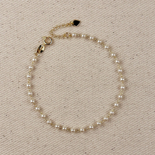 18k Gold Filled 3mm Pearl Bracelet GoldFi