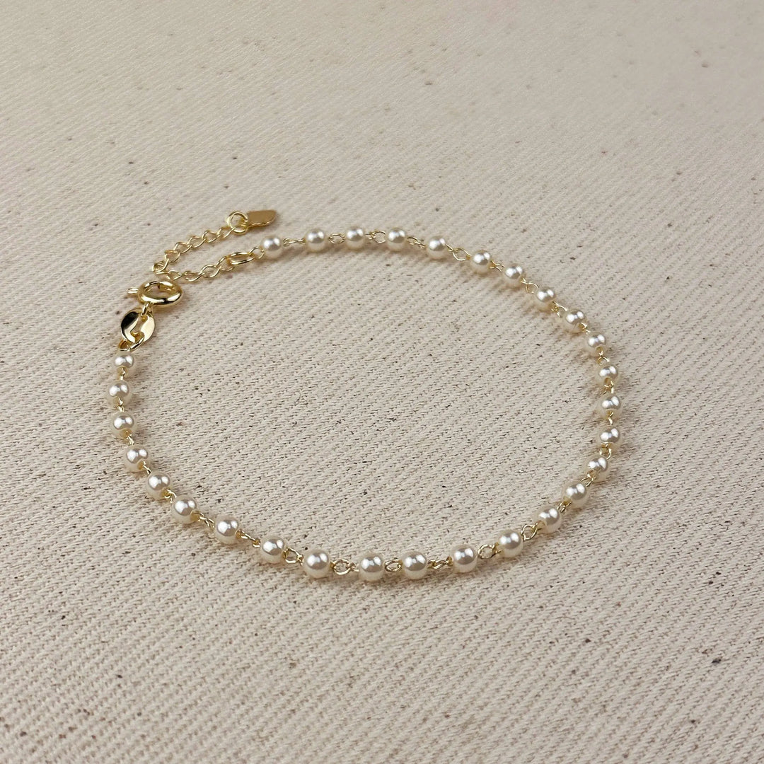 18k Gold Filled 3mm Pearl Bracelet GoldFi