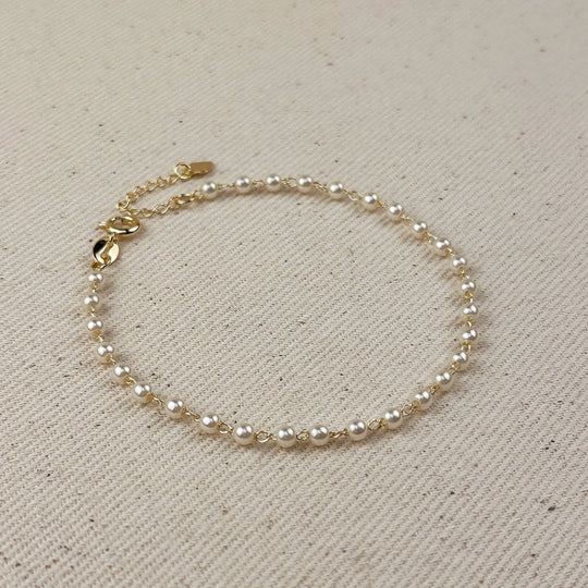 18k Gold Filled 3mm Pearl Bracelet GoldFi