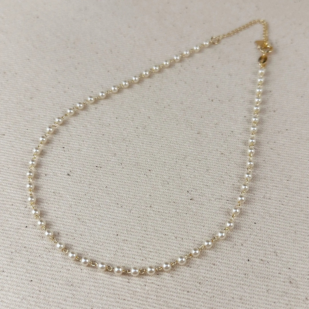 18k Gold Filled 3mm Pearls Choker Necklace - Beloved Boutique
