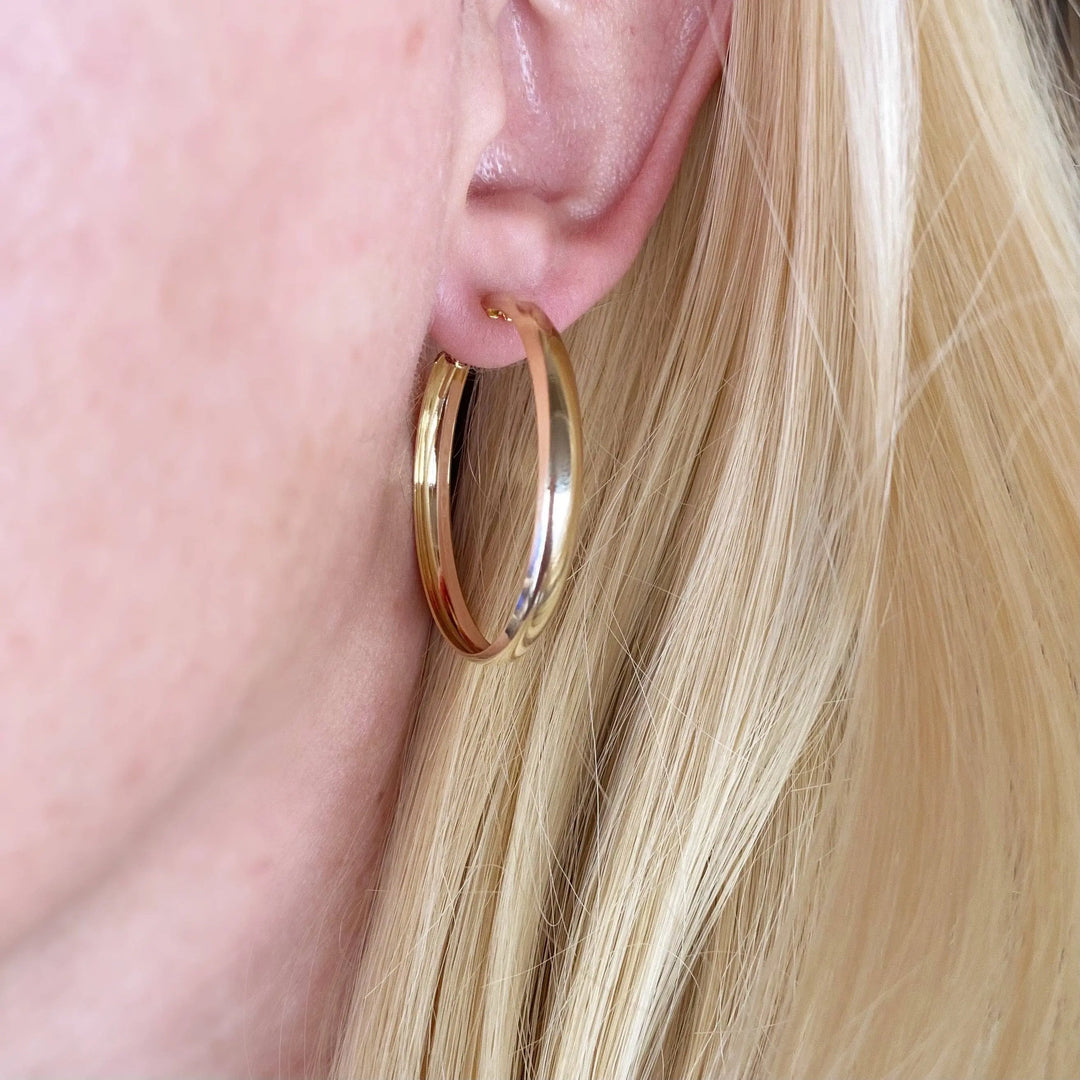 18k Gold Filled 40mm Hollow Continuous  Hoop Earrings GoldFi