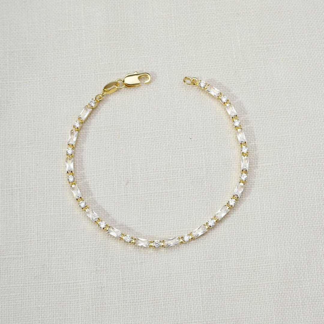 18k Gold Filled Baguette and Round Cut Cubic Zirconia Tennis Bracelet - Beloved Boutique