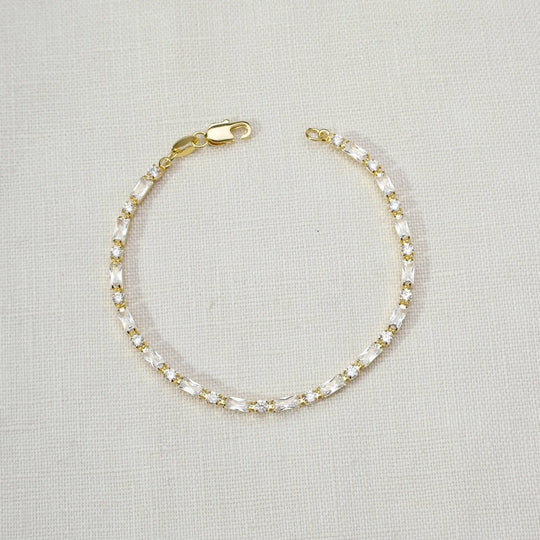 18k Gold Filled Baguette and Round Cut Cubic Zirconia Tennis Bracelet - Beloved Boutique