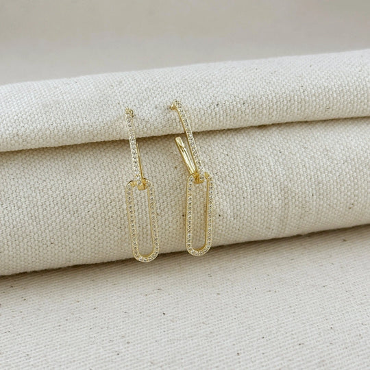 18k Gold Filled CZ Paperclip Drop Earrings GoldFi