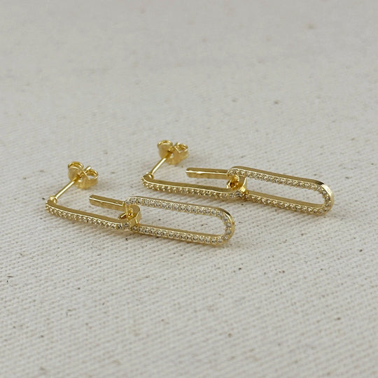 18k Gold Filled CZ Paperclip Drop Earrings GoldFi
