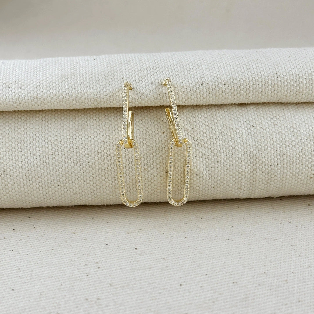 18k Gold Filled CZ Paperclip Drop Earrings GoldFi