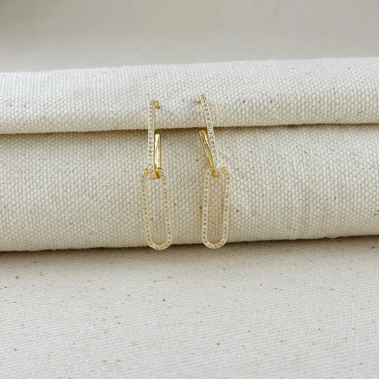 18k Gold Filled CZ Paperclip Drop Earrings GoldFi