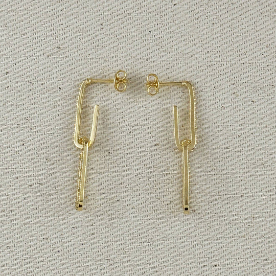 18k Gold Filled CZ Paperclip Drop Earrings GoldFi