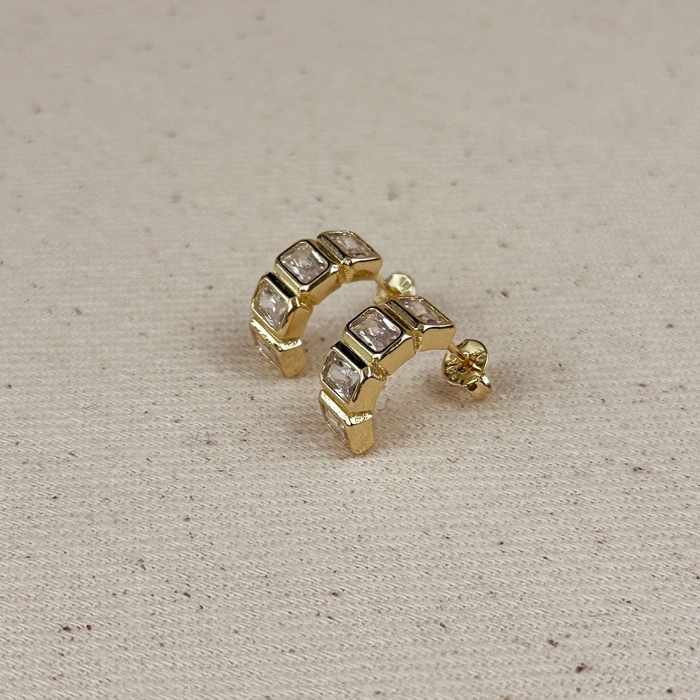18k Gold Filled Chunky CZ Curve Earrings GoldFi