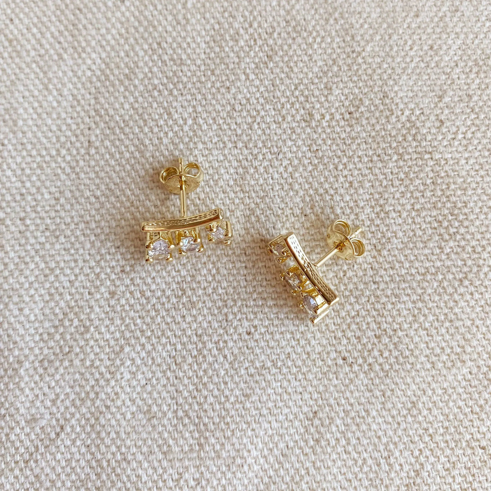18k Gold Filled Clear Cubic Zirconia 3-Shapes Stud Earrings GoldFi
