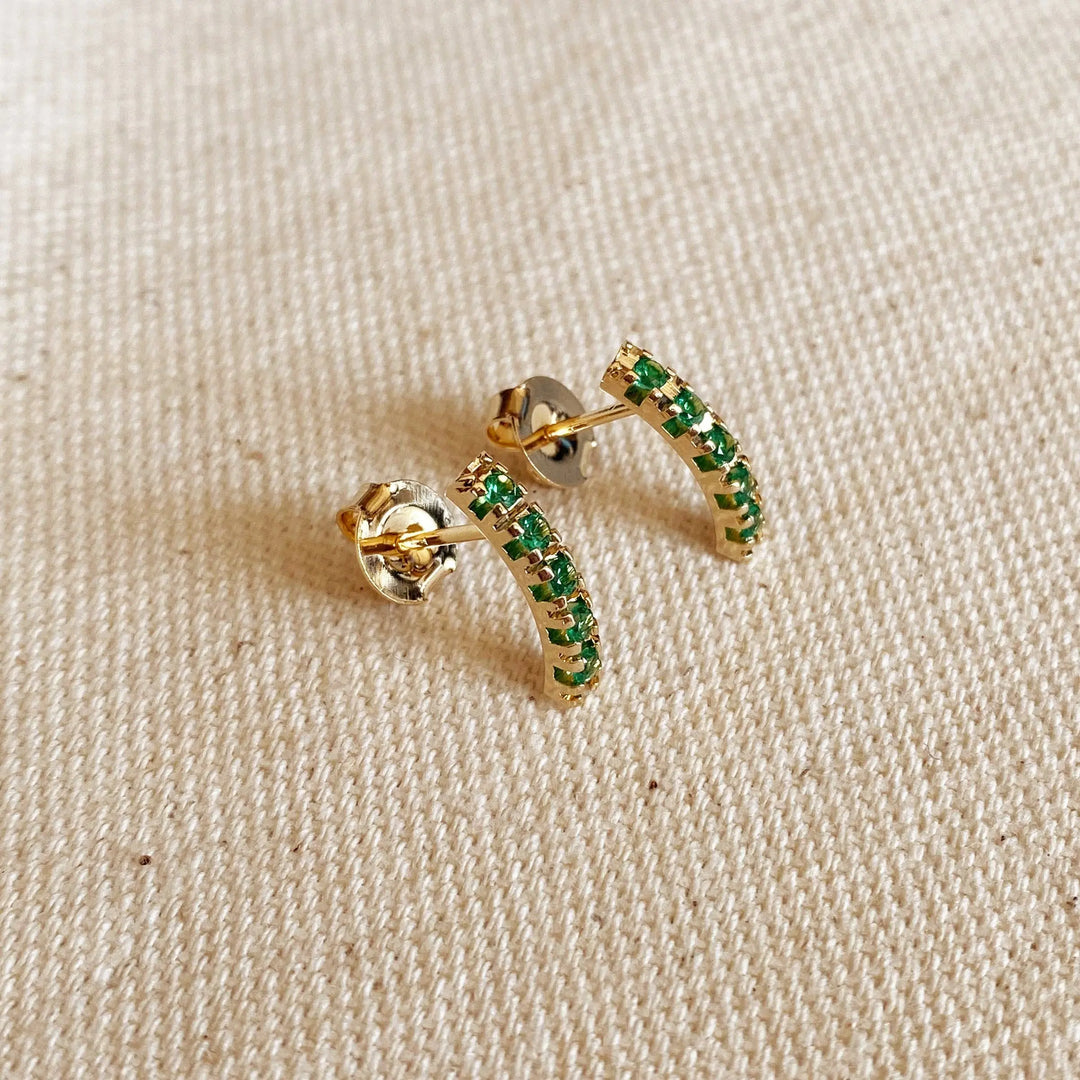 18k Gold Filled Curved Bar Emerald Green Crystal Stud Earrings GoldFi
