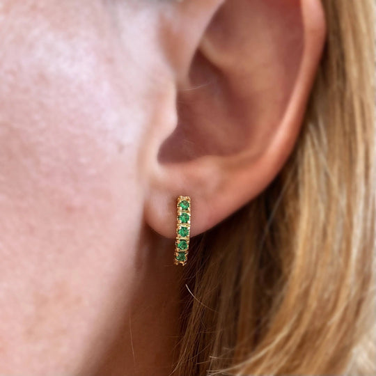 18k Gold Filled Curved Bar Emerald Green Crystal Stud Earrings GoldFi