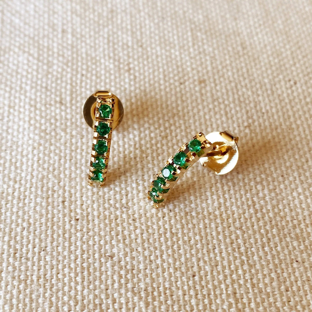 18k Gold Filled Curved Bar Emerald Green Crystal Stud Earrings GoldFi