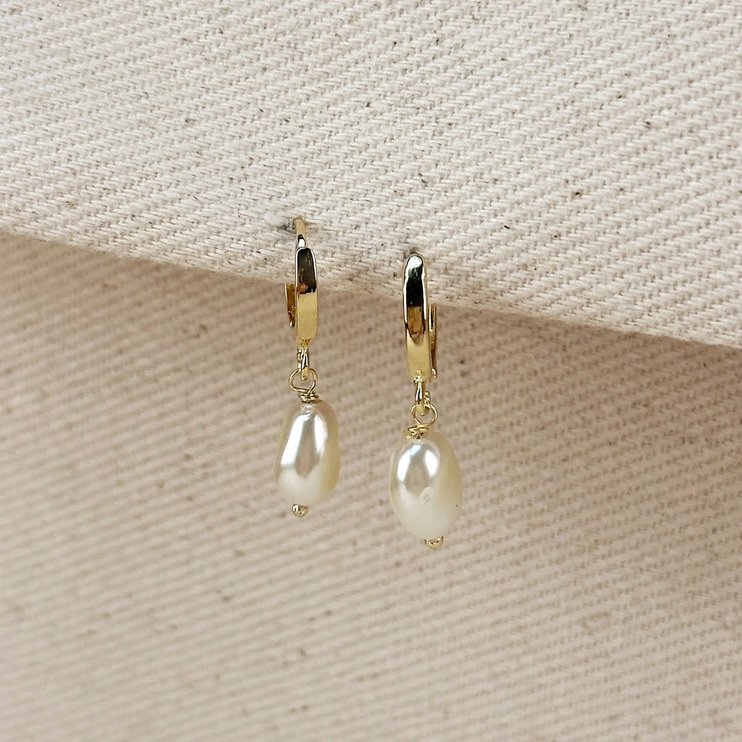 18k Gold Filled Drop Baroque Pearl Hoop Earrings GoldFi