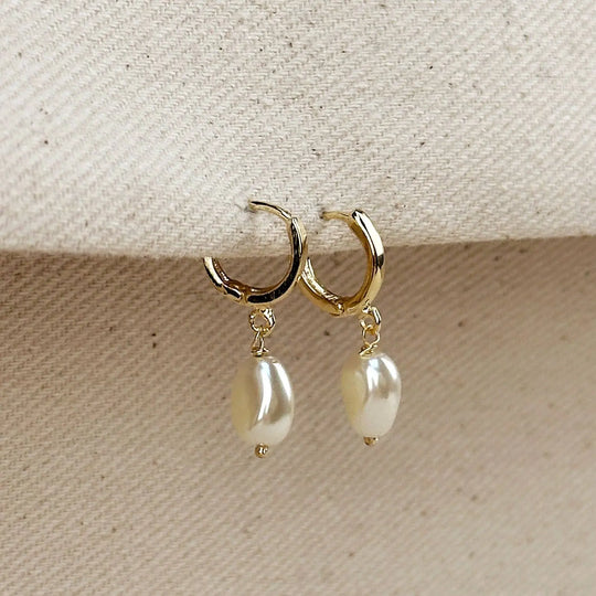 18k Gold Filled Drop Baroque Pearl Hoop Earrings GoldFi