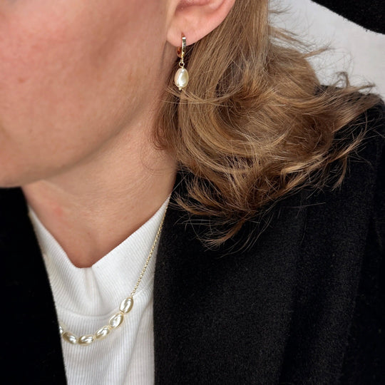 18k Gold Filled Drop Baroque Pearl Hoop Earrings GoldFi