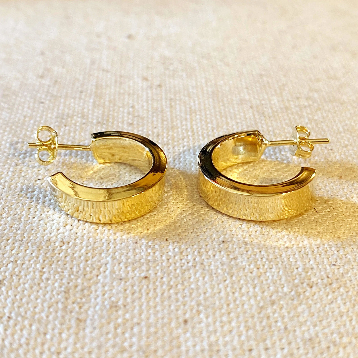 18k Gold Filled Flat Half Hoop Earrings GoldFi