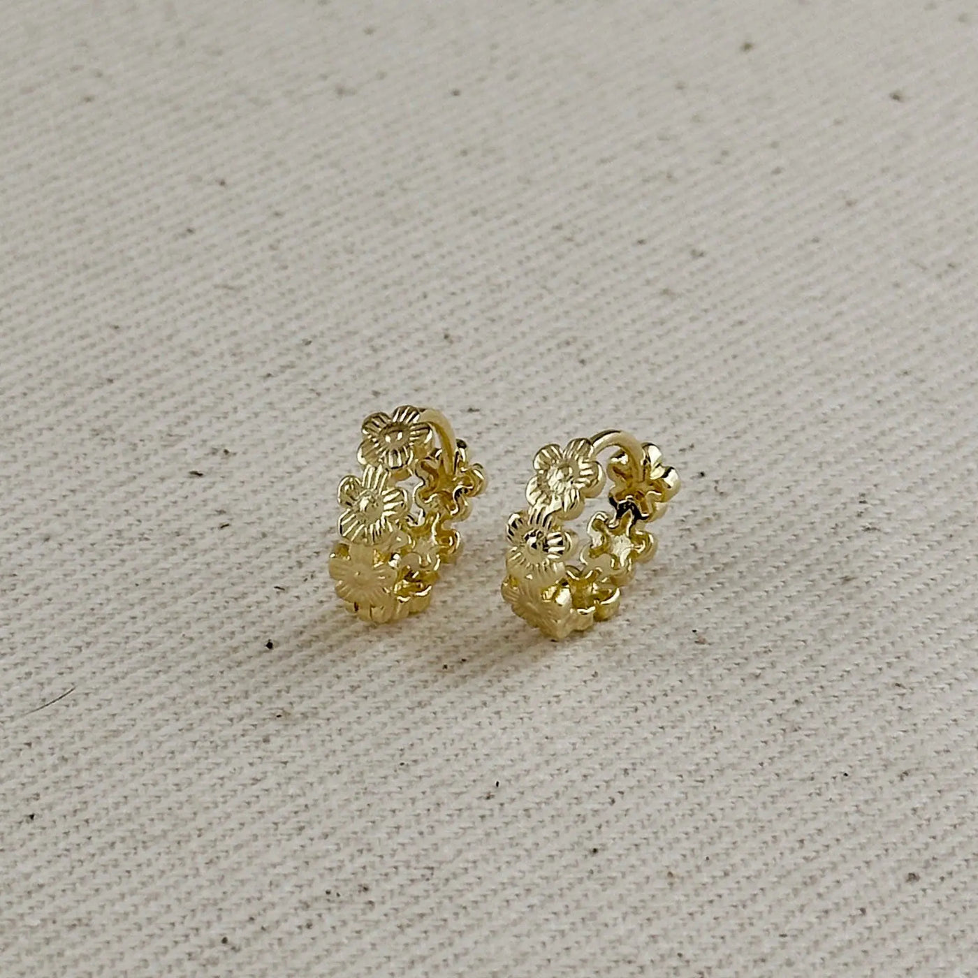 18k Gold Filled Flower Huggies Hoop Earrings GoldFi