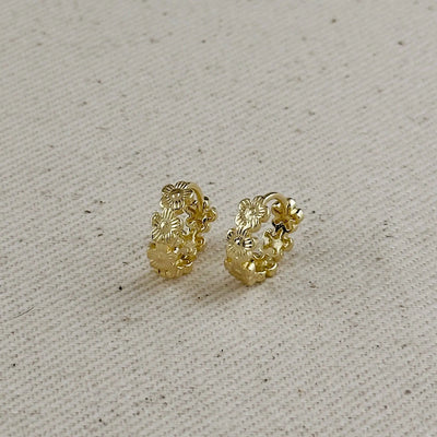 18k Gold Filled Flower Huggies Hoop Earrings GoldFi