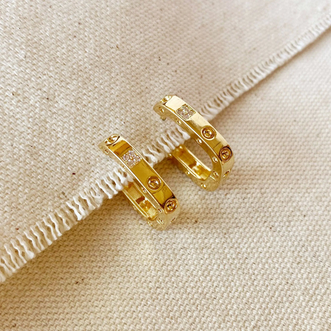 18k Gold Filled Medium Rectangular Clicker Hoop Earrings GoldFi