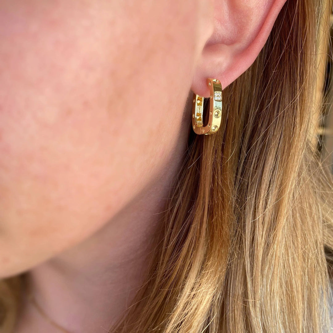 18k Gold Filled Medium Rectangular Clicker Hoop Earrings GoldFi