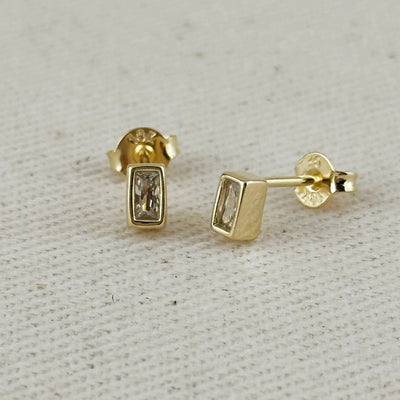 18k Gold Filled Mini Bezel Baguette Stud Earrings GoldFi