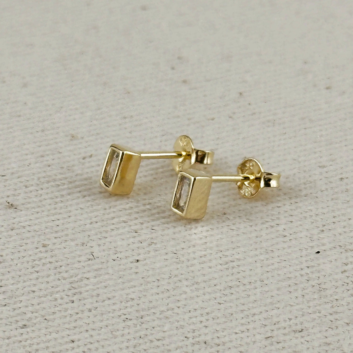 18k Gold Filled Mini Bezel Baguette Stud Earrings GoldFi